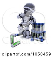 Poster, Art Print Of 3d Robot Comparing Batteries