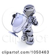 Poster, Art Print Of 3d Robot Holding A Silver Tophy