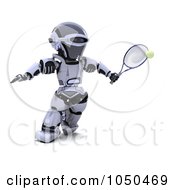 Royalty Free RF Clip Art Illustration Of A 3d Robot Playing Tennis 2