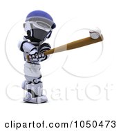 Royalty Free RF Clip Art Illustration Of A 3d Robot Swinging A Baseball Bat
