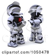 Royalty Free RF Clip Art Illustration Of A 3d Robot Turning Another Robot Off