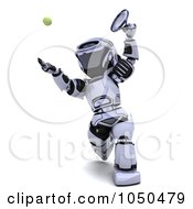 Royalty Free RF Clip Art Illustration Of A 3d Robot Playing Tennis 1
