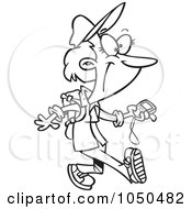 Royalty Free RF Clip Art Illustration Of A Line Art Design Of A Geocaching Lady Holding A Gps Device by toonaday
