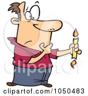 Royalty Free RF Clip Art Illustration Of A Cartoon Man Holding A Candle That Is Burning From Both Ends