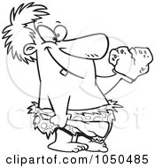 Poster, Art Print Of Line Art Design Of A Cartoon Caveman Holding A Stone Heart