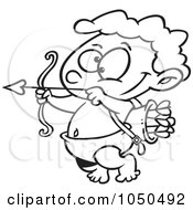 Poster, Art Print Of Line Art Design Of A Little Cupid Practicing With Arrows