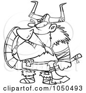 Poster, Art Print Of Line Art Design Of A Grumpy Viking Holding An Axe And Shield