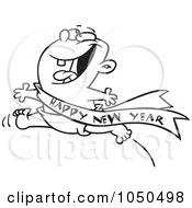 Line Art Design Of An Excited Baby Running With A Happy New Year Sash