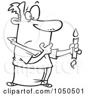 Royalty Free RF Clip Art Illustration Of A Line Art Design Of A Man Holding A Candle That Is Burning From Both Ends by toonaday