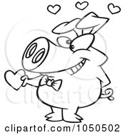 Royalty Free RF Clip Art Illustration Of A Line Art Design Of A Valentine Pig Giving A Heart