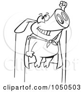 Royalty Free RF Clip Art Illustration Of A Line Art Design Of A Flying Super Pig by toonaday