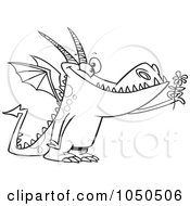 Poster, Art Print Of Line Art Design Of A Dragon Holding A Flower