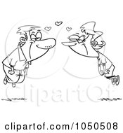 Royalty Free RF Clip Art Illustration Of A Line Art Design Of A Couple Floating With Hearts