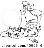 Royalty Free RF Clip Art Illustration Of A Line Art Design Of A Surrendering Bank Robber Riddled With Holes by toonaday