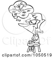 Royalty Free RF Clip Art Illustration Of A Line Art Design Of A Woman Thinking Of Her Happy Place