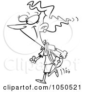 Royalty Free RF Clip Art Illustration Of A Line Art Design Of A Cartoon Woman Heading Out To Shop