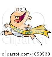 Royalty Free RF Clip Art Illustration Of An Excited Baby Running With A Happy New Year Sash by toonaday