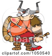Poster, Art Print Of Grumpy Viking Holding An Axe And Shield