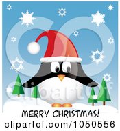 Poster, Art Print Of Penguin Wearing A Santa Hat Over Merry Christmas Text