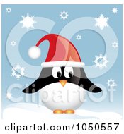 Poster, Art Print Of Christmas Penguin Wearing A Santa Hat In The Snow