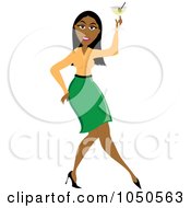 Royalty Free RF Clip Art Illustration Of A Funky Hispanic Woman Dancing With A Cocktail