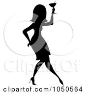 Royalty Free RF Clip Art Illustration Of A Silhouetted Funky Woman Dancing With A Cocktail 2