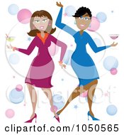 Poster, Art Print Of Funky Black And White Women Dancing With Cocktails
