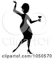 Royalty Free RF Clip Art Illustration Of A Silhouetted Funky Woman Dancing With A Cocktail 1