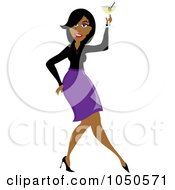 Royalty Free RF Clip Art Illustration Of A Funky African American Woman Dancing With A Cocktail