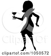 Royalty Free RF Clip Art Illustration Of A Silhouetted Funky Woman Dancing With A Cocktail 3