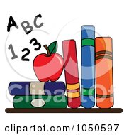 Poster, Art Print Of Letters And Numbers By An Apple And School Books