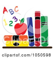 Poster, Art Print Of Colorful Letters And Numbers By An Apple And School Books