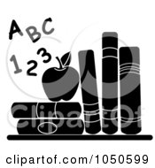 Poster, Art Print Of Black And White Letters And Numbers By An Apple And School Books