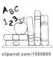 Poster, Art Print Of An Outline Of Letters And Numbers By An Apple And School Books