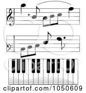 Royalty Free RF Clip Art Illustration Of A Digital Collage Of Piano Keys And Sheet Music