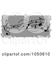 Poster, Art Print Of Gray Music Notes Banner With Grungy White Borders