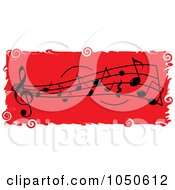 Poster, Art Print Of Red Music Notes Banner With Grungy White Borders