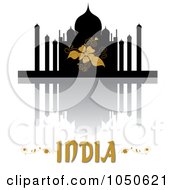 Royalty Free RF Clip Art Illustration Of The Silhouetted Taj Mahal Reflection And India Text