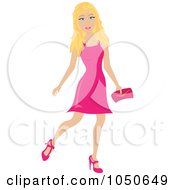 Royalty Free RF Clip Art Illustration Of A Young Blond Woman In A Pink Dress by Pams Clipart