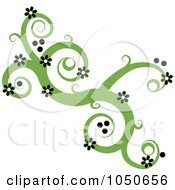 Green Swirl Design Element With Black Flowers