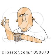 Poster, Art Print Of Grumpy Old White Man Smoking A Cigarette Over Coffee