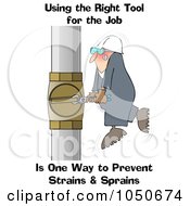 Royalty Free RF Clip Art Illustration Of A Worker Trying To Adjust A Pipe With A Small Wrench by djart