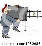 Poster, Art Print Of Man Installing A Flat Screen Tv On A Wall Mount