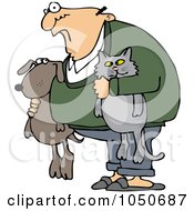 Poster, Art Print Of Man Holding His Dog And Cat