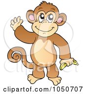 Royalty Free RF Clip Art Illustration Of A Monkey Holding A Banana And Waving
