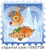 Christmas Postage Stamp Of Rudolph Resting