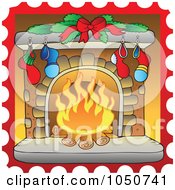 Royalty Free RF Clip Art Illustration Of A Stamp Of A Christmas Hearth With Stockings by visekart