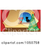 Royalty Free RF Clip Art Illustration Of A Cat And Poinsettia In A Window Near A Christmas Tree In A Room