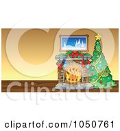Poster, Art Print Of Christmas Tree And Fireplace In A Room