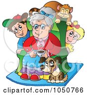 Royalty Free RF Clip Art Illustration Of A Cat Dog And Grandchildren By Their Grandmas Chair by visekart